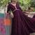 Wine color roman silk mirror lace work gown with printed dupatta