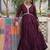 Wine color roman silk mirror lace work gown with printed dupatta