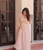 Chiku color beads sequins embroidered work georgette gown dupatta