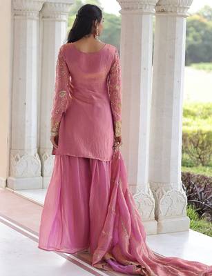 Pink sequins work fendi silk blend designer readymade top-sharara-dupatta 2