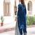 Blue color zari sequins embroidered work velvet top pant dupatta