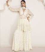 OffWhite Georgette Embroidery Sequence Work Kurta Sharara with Dupatta