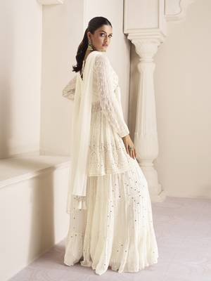 OffWhite Georgette Embroidery Sequence Work Kurta Sharara with Dupatta 2