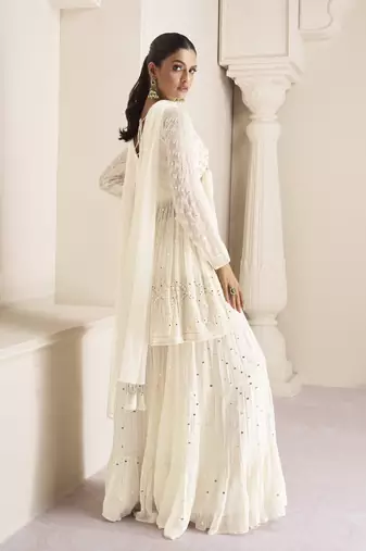 Trendmalls OffWhite Georgette Embroidery Sequence Work Kurta Sharara with Dupatta