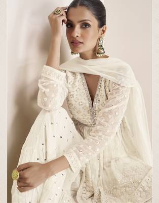 OffWhite Georgette Embroidery Sequence Work Kurta Sharara with Dupatta 4