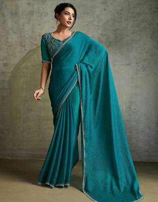Captivating Green Chiffon Festive Wear Saree With Diamond Work Blouse 1
