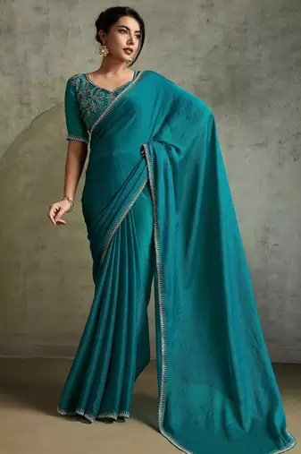 Captivating Green Chiffon Festive Wear Saree With Diamond Work Blouse