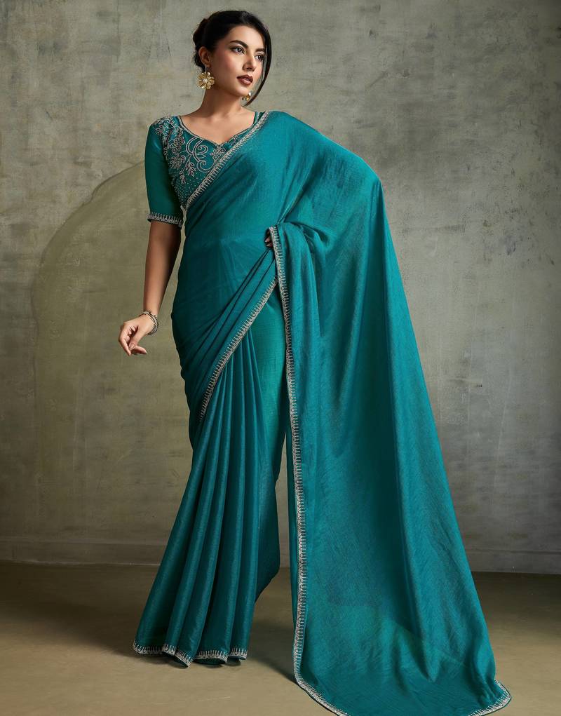 Captivating Green Chiffon Festive Wear Saree With Diamond Work Blouse