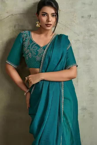 Captivating Green Chiffon Festive Wear Saree With Diamond Work Blouse