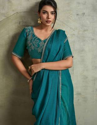 Captivating Green Chiffon Festive Wear Saree With Diamond Work Blouse 3