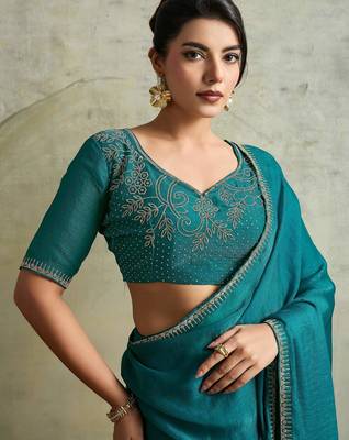 Captivating Green Chiffon Festive Wear Saree With Diamond Work Blouse 4