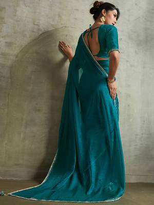 Captivating Green Chiffon Festive Wear Saree With Diamond Work Blouse 5