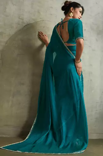 Captivating Green Chiffon Festive Wear Saree With Diamond Work Blouse