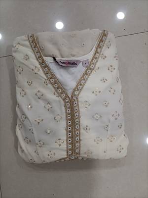 OffWhite Georgette Embroidery Sequence Work Kurta Sharara with Dupatta 5