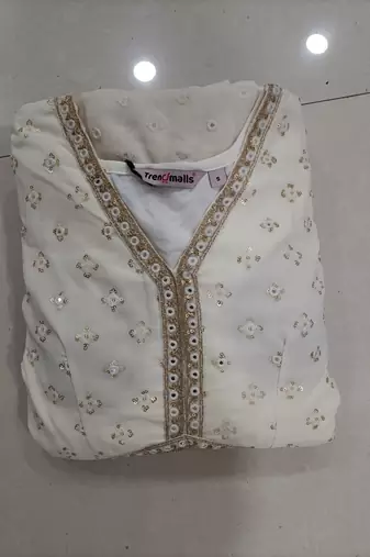 Trendmalls OffWhite Georgette Embroidery Sequence Work Kurta Sharara with Dupatta