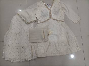 OffWhite Georgette Embroidery Sequence Work Kurta Sharara with Dupatta 6