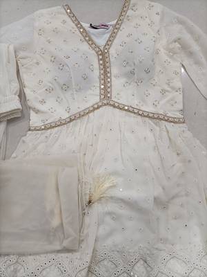OffWhite Georgette Embroidery Sequence Work Kurta Sharara with Dupatta 7