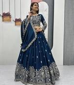 Blue Designer Vichitra Silk Lehenga Choli with Rich Thread Sequence Embroidery and Elegant Dupatta