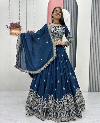 blue vichitra silk embroidered lehenga choli  2