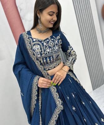 blue vichitra silk embroidered lehenga choli  3