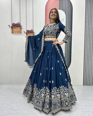 blue vichitra silk embroidered lehenga choli  4