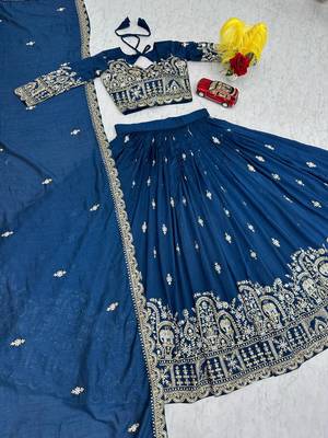 blue vichitra silk embroidered lehenga choli  5