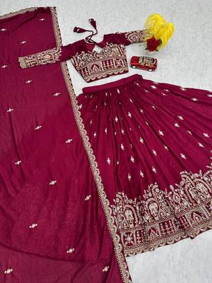 wine vichitra silk embroidered lehenga choli  5