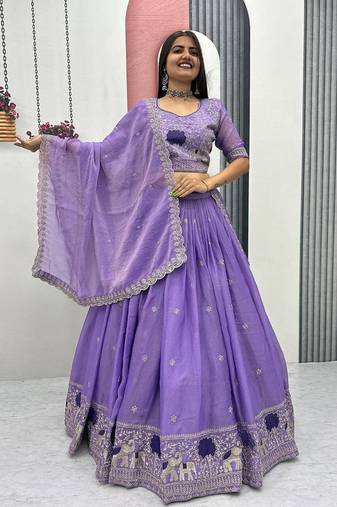 Purple Moss Shimmer Heavy Embroidery Lehenga Choli with Thread & Pipe Work Dupatta