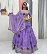 Purple Moss Shimmer Heavy Embroidery Lehenga Choli with Thread & Pipe Work Dupatta