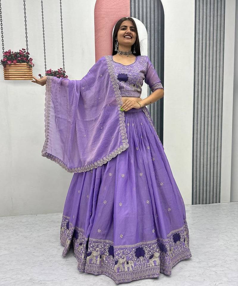 Purple Moss Shimmer Heavy Embroidery Lehenga Choli with Thread & Pipe Work Dupatta