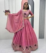 Magenta Moss Shimmer Heavy Embroidery Lehenga Choli with Thread & Pipe Work Dupatta