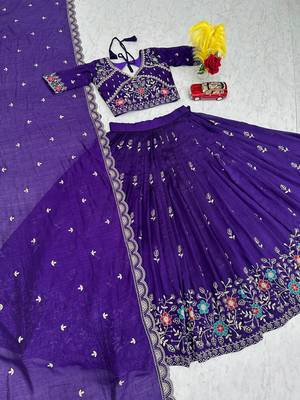 purple vichitra silk embroidered lehenga choli  5