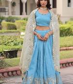 Sky Designer Gold Crush Sequins Zari Lehenga with Multi-Thread Blouse Fabric and Heavy Work Lace Dupatta