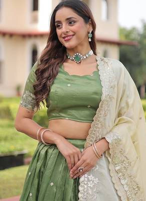green embroidered lehenga choli  3