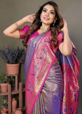 Purple Color Pure Banarasi Tissue Silk Sarees  1