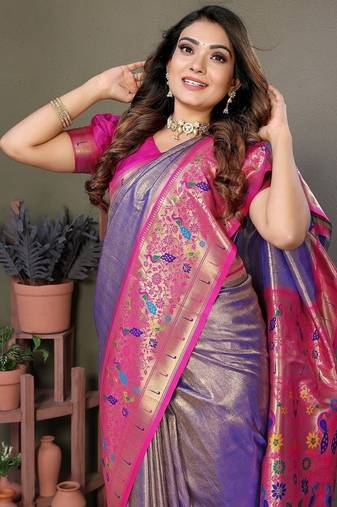 Purple Color Pure Banarasi Tissue Silk Sarees 
