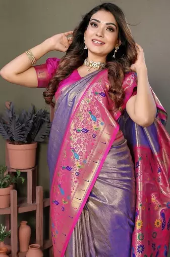Purple Color Pure Banarasi Tissue Silk Sarees 