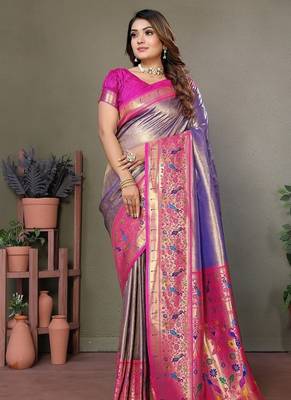 Purple Color Pure Banarasi Tissue Silk Sarees  2