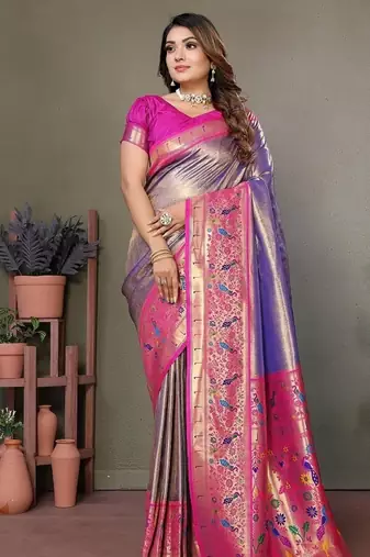 Purple Color Pure Banarasi Tissue Silk Sarees 