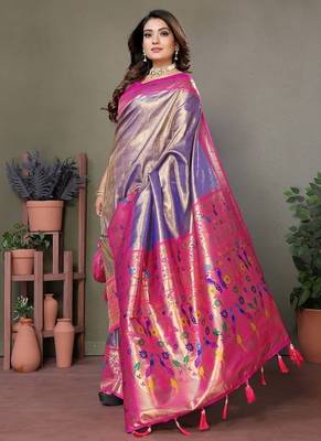 Purple Color Pure Banarasi Tissue Silk Sarees  3