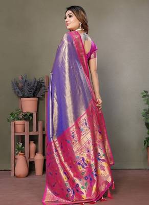 Purple Color Pure Banarasi Tissue Silk Sarees  4