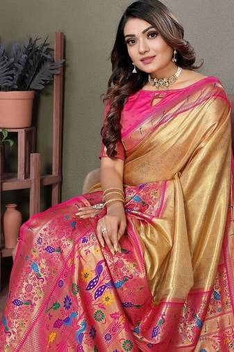 Golden Color Pure Banarasi Tissue Silk Sarees 