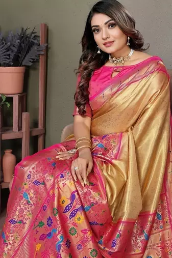 Golden Color Pure Banarasi Tissue Silk Sarees 