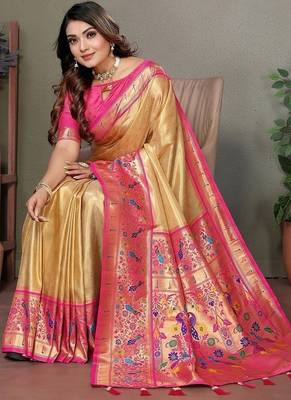 Golden Color Pure Banarasi Tissue Silk Sarees  2