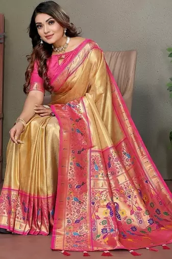 Golden Color Pure Banarasi Tissue Silk Sarees 