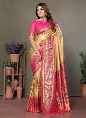 Golden Color Pure Banarasi Tissue Silk Sarees  3
