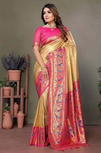 Golden Color Pure Banarasi Tissue Silk Sarees 