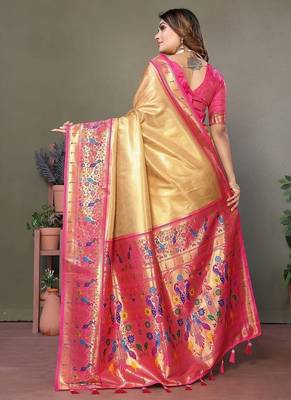 Golden Color Pure Banarasi Tissue Silk Sarees  4
