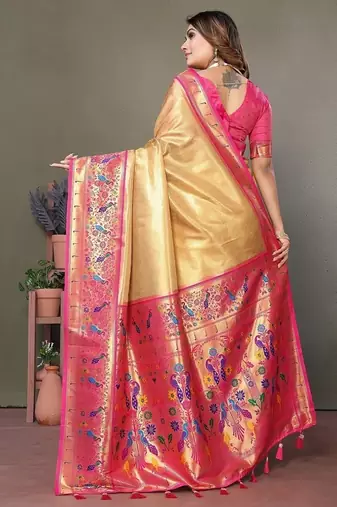 Golden Color Pure Banarasi Tissue Silk Sarees 