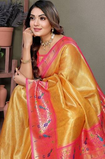 Yellow Color Pure Banarasi Tissue Silk Sarees 